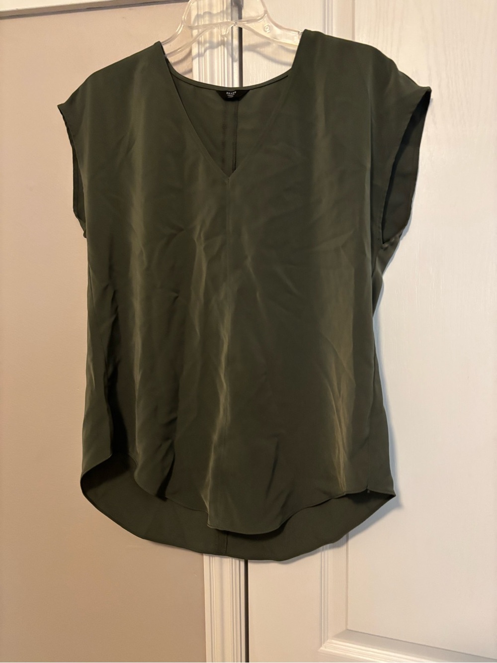 V-Neck Cap Sleeve Blouse in Olive